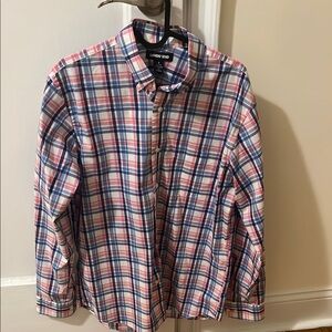 Lands' End Casual Button Down Shirt Red Blue